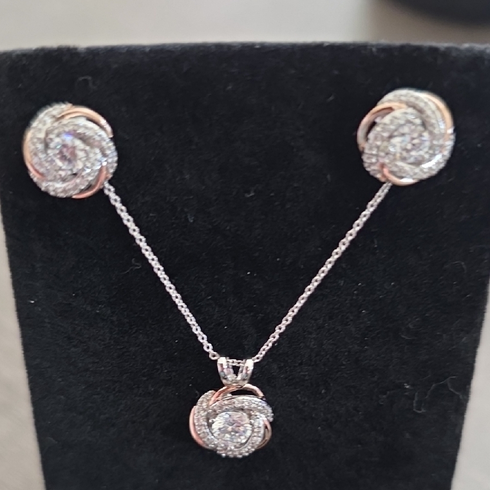 Rose Gold and Silver Earring Set - Picture 4 of 4